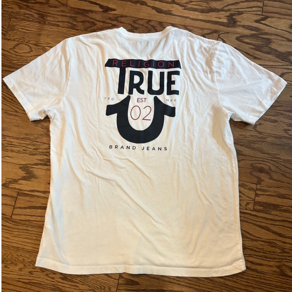 True Religion Jean T-Shirt M Big Logo XL White Short Sleeve T Shirt Crew Neck